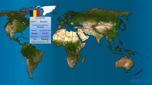 Mapa del món amb ubicació i dades de Romania.